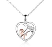 SGERUFZ 1 Pcs Collier Fille et Cheval Pendentif Cœur Cadeaux pour Filles, Femmes, Petite Amie, Épouse, Mère, Fille, Amoureuses des Chevaux (Argent)