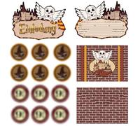 SGERUFZ 12 Carte Invitation Magicien, Anniversaire Magique, Kit Anniversaire Enfant, Garcon et Fille, Cartes en forme de hibou avec Enveloppes et Autocollants