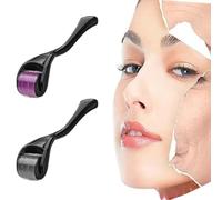 SGERUFZ 2 Pcs Derma Roller 0.5mm Microneedling Visage Rouleau de Bar pour Hommes Femmes Réduit la chute des cheveux Soins de la peau Corps Anti-rides Anti-âge Noir violet