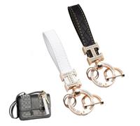SGERUFZ 2 Pièces Porte-Clés Voiture en Cuir Microfibre, Pendentif Universel Brillant avec Boucle Anti-Perte en D, Pivotant à 360°, Inclus Tournevis et Anneaux