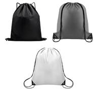 SGERUFZ 3 Pcs Waterproof Sports Gym Sack Backpack for Gym Swimming and Travel Unisex Drawstring Bag for School Kindergarten and Adults Noir Blanc Gris