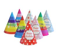 SGERUFZ 8 Chapeaux de Fête PartyDeco Happy Birthday pour Anniversaire et Décorations de Fête (20 cm) (Motif à Pois Colorés)