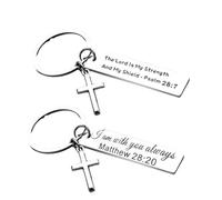 SGERUFZ Porte-clés croix chrétienne, porte-clés en acier inoxydable religieux pour homme, plaque de verset biblique