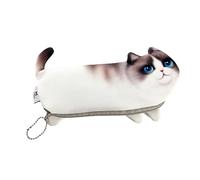 SGERUFZ POWERTOOL Trousse à Crayons en Forme de Chat Mignon 3D - Trousse de Maquillage Portable pour clés, pièces de Monnaie - Marron + Blanc
