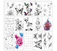 SGERUFZ Tatouage Temporaire Français, 30 Feuilles 150+ Pièces, Longue Durée, Étanche, Faux Tatouage, Femme Éphémère, Tatouage Mariage, Tatoo Décoration Fête, Cadeau pour Femme et Fille