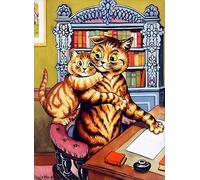 SGFGAD FHYWQ Affiche Louis Wain Portraits de chats imprimés《Chat et fils en studio》Tableau mural moderne de Louis Wain Peinture sur toile pour la décoration intérieure 50x70cm sans cadre