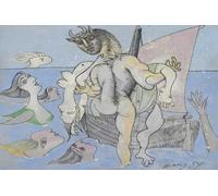 SGFGAD FHYWQ Affiches de Pablo Picasso Imprimées en couleur《Bathers And Minotaure》 Art mural abstrait par Pablo Picasso Peinture sur toile pour la déco intérieure 70x50cm Non encadrée