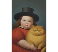 SGFGAD FHYWQ Fernando Botero Affiche Impressions en Couleur Abstrait Photo D’art Mural《Fille Avec Son Chat》Fernando Botero Peinture Sur Toile Pour La Décoration Intérieure 50x80cm Non Encadré