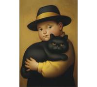SGFGAD FHYWQ Fernando Botero Affiche Impressions en Couleur Image D’art Mural Abstrait《Garçon Avec Son Chat Noir》Fernando Botero Peinture Sur Toile Pour Décoration Intérieure 50x80cm Non Cadre
