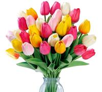 Sggvecsy Lot de 15 tulipes artificielles au toucher réaliste en polyuréthane pour mariage, bouquet de printemps, arrangement floral, maison, bureau, décoration de fête des mères (multicolore)