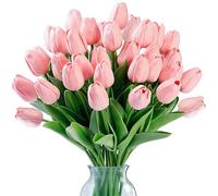 Sggvecsy Lot de 15 tulipes artificielles au toucher réaliste en polyuréthane pour mariage, bouquet de printemps, arrangement floral, maison, fête, bureau, fête des mères (rose lait)