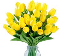 Sggvecsy Lot de 15 tulipes artificielles au toucher réaliste en polyuréthane pour mariage, bouquet de printemps, arrangement floral, maison, fête, bureau, fête des mères (jaune)