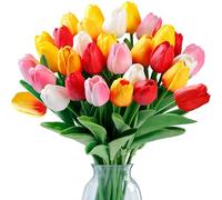 Sggvecsy Lot de 30 Tulipes artificielles au Toucher réaliste en polyuréthane pour Mariage, Bouquet de Printemps, Arrangement Floral, Maison, fête, Bureau, fête des mères (Multicolore)
