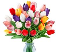 Sggvecsy Lot de 30 Tulipes artificielles au Toucher réaliste en polyuréthane pour Mariage, Bouquet de Printemps, Arrangement Floral, fête, Maison, Bureau, fête des mères (Multicolore)
