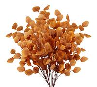 Sggvecsy Lot de 6 tiges d'eucalyptus artificielles en Forme de Feuilles d'eucalyptus Longues argentées pour intérieur et extérieur - Orange