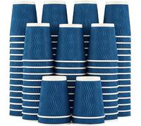 SGHAGH Lot de 120 tasses à café en carton ondulé isothermes jetables de 355 ml - Gobelets à paroi en kraft ondulé pour boissons chaudes ou froides (bleu marine)