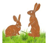 Sghtil Bunny Garden Stake, signe de lapin - Metal Art Garden Stakes Spring Decor,2x ornements de pelouse en fer, décoration extérieure intérieure, décorations de Pâques, fournitures de fête