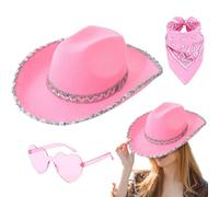 Sghtil Chapeau de Cowgirl Pailleté - Chapeau de Déguisement Costume | Coiffe Pailletée avec Bandana et Lunettes,Pour Fêtes Déguisées Carnaval Concert Festival Style Western