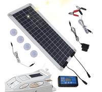 Sghtil Chargeur Solaire d'entretien, Chargeur de Batterie de Voiture Solaire | Chargeur Solaire étanche 100 W | Mainteneur de Batterie Solaire, Double Sortie, pour Voiture 12V-24V, Camping-Car,