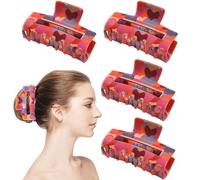 Sghtil Clips de cheveux pour femmes, fils de cheveux épais | Rectangle amour motif de griffe folle | Clips de griffes décoratives ensemble de 4 pour femmes, rectangle pour paire pince de mâchoire