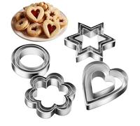 Sghtil Ensemble de planches à découper pour biscuits au cœur, coupeur à biscuits coeur | Ensemble de timbres à en acier inoxydable - Accessoires de four, décoration de gâteau, 4 formes étoile