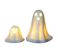 Sghtil Figurine fantôme lumineuse, figurine fantôme LED, statue fantôme en céramique illuminée spectrale, collection de figurines fantômes d'Halloween pour bibliothèques, bureaux, étagères
