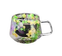 Sghtil Gobelets à double paroi, tasse à café en verre isolant, verres en verre double de 200 ml verre rond à double paroi, tasses en verre lisse Floral Fusion pour café, thé, jus,