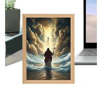 Sghtil Jésus Lamp, Jésus Night Light,Jesus Light Up Picture - Art mural chrétien décoratif Led décoration religieuse pour salon d'anniversaire, Noël et église