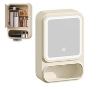 Sghtil Meuble Salle De Bain avec Miroir - Meuble de Salle de Bain Organisateur avec Miroir - Rangement LED Porte Magnétique pour Papier Hygiénique et Décor Moderne pour Shampoing & Maquillage