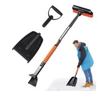 Sghtil Pelle à neige, grattoir à glace, kit de pelle pliable, pelle pliante de grande capacité avec poignée ergonomique rétractable et poignée en mousse, grattoir à neige pliable pour