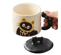 Sghtil Tasse à café chat en céramique, tasse avec couvercle, tasse à café avec paire de chats, tasse à café multi-usages pour eau, lait, boissons chaudes, café et thé