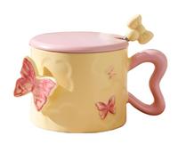 Sghtil Tasse à thé papillon, tasse à café papillon - Tasses à café en céramique pour femmes,12 onces avec boisson à la main pour le couvercle pour sa petite amie épouse de la fille fils de Saint de