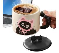 Sghtil Tasse avec chat avec couvercle, tasse à café en céramique avec couvercle, tasse pour paire de chats avec couvercle | Verre résistant aux hautes températures pour boissons chaudes, café,