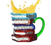 Sghtil Tasse Livre Peinte | Tasse Bibliothèque à Livres Empilés - Isotherme Breuvages Chauds Froids Cadeaux Lecteurs Écrivains Bibliophiles Amoureux Littérature Famille Amis