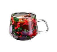 Sghtil Tasses à café en verre à double paroi, verres à double paroi,Tasse ronde en verre à double paroi de 200 ml | Tasses en verre lisse avec design floral Fusion et poignée anti-brûlure