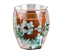 Sghtil Tasses à café en verre double couche, tasses à thé isothermes, tasses à thé isothermes, tasses à café élégantes en verre avec fleurs, 350 ml pour thé, lait, latte, jus