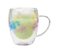 Sghtil Tasses mignonnes esthétiques, tasses à café en verre à double paroi - Gobelet à double paroi avec fleurs séchées de 350 ml | Tasses à fleurs avec poignée, tasse à café esthétique résistante à