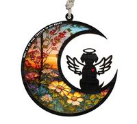 Sghtil Vitrail pour chat, chat commémoratif pour animaux de compagnie | Sun Catcher Décoration spéciale de chat noir | Accent pour la chambre des chats, décorations en verre coloré,
