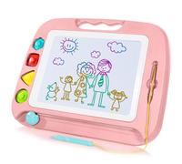 SGILE Grande planche à dessin magnétique - 4 couleurs 42 × 33 cm avec 4 tampons pour les tout-petits, planche à jouets d'apprentissage, cadeau de croquis pour enfants, filles et garçons, Rose clair