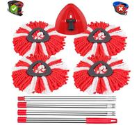 Sgizoku Lot de 6 serpillères pour Viledar Turbo Smart/Spin/EasyWring&Clean - 1 Seau à réservoir, 4 têtes de Balai en Microfibre Rouges + 1 Base de Balai + poignée de 148 cm