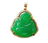 SGKOMN Collier Pendentif en Jade Vert Naturel Feng Shui pour Femme, véritable Yoga, jadéite, Bouddha Maitreya, Bouddha riant, Bouddha de Bon augure, Argent S925 plaqué Or