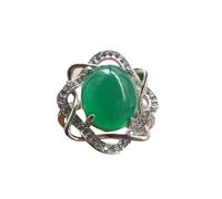 SGKOMN Jade Vert Naturel Feng Shui pour Femmes, véritable Bague de Yoga à extrémité Ouverte, calcédoine avec Diamants, Argent S925