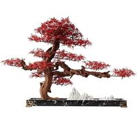 SGKOMN Plantes artificielles d'intérieur, érable Rouge Artificiel avec Socle en marbre et Colonne en métal, Fausse Montagne enneigée, idéale pour Bureau, Salon et pièce à Vivre.