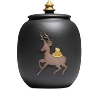 SGLDXQVZJHM Urnes Cendres, Mini Urne de Crémation, Animal de Compagnie, Souvenir, Funérailles Commémoratives en Céramique, for Humains et Jusqu'à 35 LB, Motif Peint à la Main(Black)