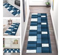 SGLGSTORE Tapis de Passage Antiderapant Tapis de Cuisine Lavable Bleu Noir Tapiscouloir Moquette Anti-Taches d'entrée intérieurs 110X400CM Tapisdécoration pour Chambre Salon Paillassons