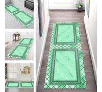 SGLGSTORE Tapis de Passage Antiderapant Tapis de Cuisine Lavable Vert Clair Noir Boho Tapiscouloir Moquette Anti-Taches d'entrée intérieurs 80X240CM Tapisdécoration pour Chambre Salon Paillassons