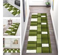 SGLGSTORE Tapis de Passage Antiderapant Tapis de Cuisine Lavable Vert Noir Tapiscouloir Moquette Anti-Taches d'entrée intérieurs 90X300CM Tapisdécoration pour Chambre Salon Paillassons