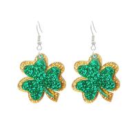 Sgoeths Boucles d'oreilles pendantes en acrylique pour femme - Motif feuille verte - En forme de fer à cheval - Pour la Saint-Patrick - Bijoux porte-bonheur (pampilles multicouches) (C)