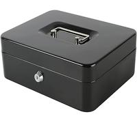 Sgorlds Caisse à monnaie avec plateau à billets, petite boîte à serrure avec clé, 20 x 16 x 9 cm, noir