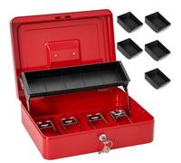 Sgorlds Grande caisse à monnaie verrouillable avec serrure à clé et plateau à billets, boîte à monnaie avec plateau à billets, boîte à serrure pour bureau, entreprise, 30 x 24,1 x 8,9 cm, rouge